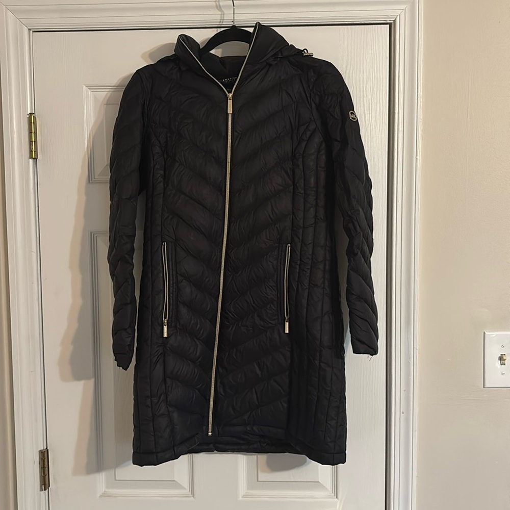 Michael Kors, black puffer packable down filled jacket. Size medium.